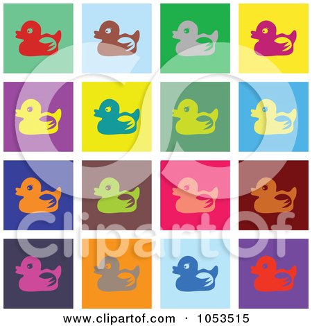 Royalty-free clipart illustration of a background of colorful duck tiles.