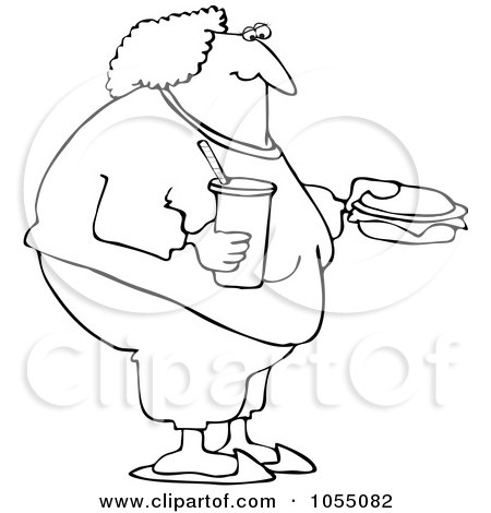 Coloring Page Outline Of A Fat Woman Eating Fast Food by Dennis Cox