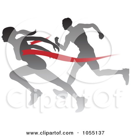 Finish Line on Female Runner Beating A Man To The Finish Line By Geo Images