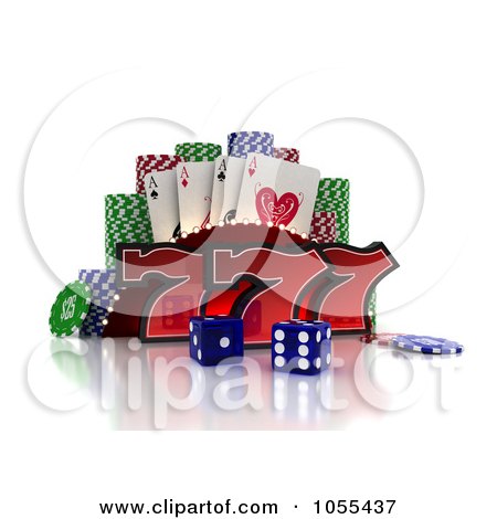 Free CGI Clip Art Illustration of 3d Red Lucky Sevens With Blue Casino