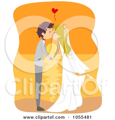 RoyaltyFree Vector Clip Art Illustration of a Bride And Groom Kissing At