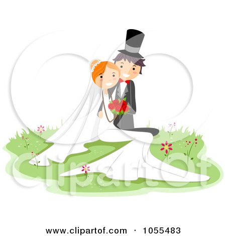 RoyaltyFree Vector Clip Art Illustration of a Wedding Couple Posing In 