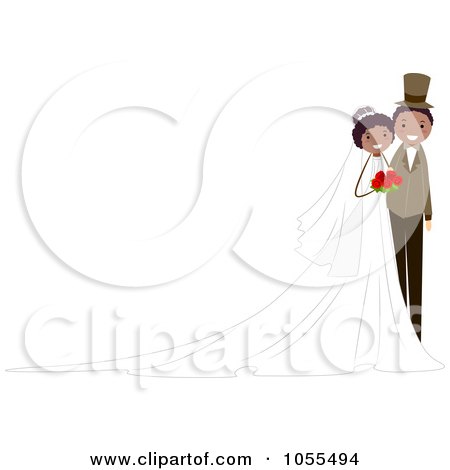Clip Art Illustration of a Black Wedding Couple Background by BNP Design