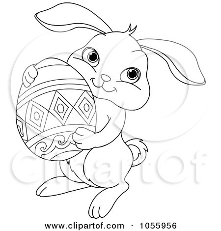 Easter Bunny Coloring Pages on Coloring Page Outline Of A Cute Easter Bunny Holding An Egg By Pushkin