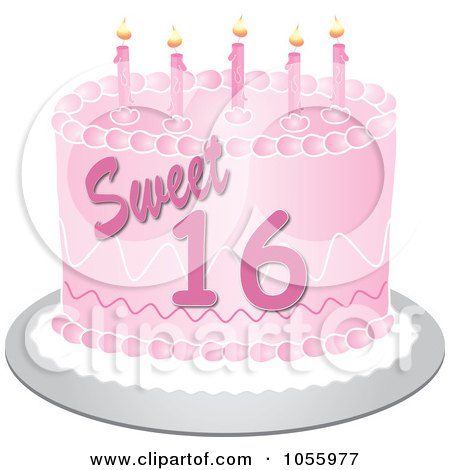 Birthday Cake Candles on Pink Sweet Sixteen Birthday Cake With Candles By Pams Clipart  1055977