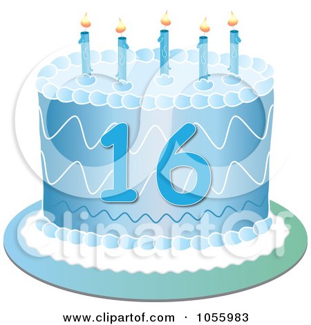 Sweet Birthday Cakes on Blue Sweet Sixteen Birthday Cake With Candles By Pams Clipart