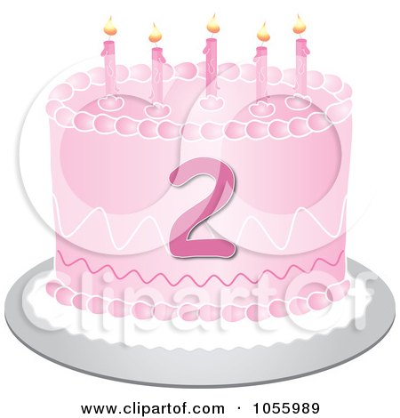 Birthday Cake Candles on Of A Pink Second Birthday Cake With Candles By Pams Clipart  1055989