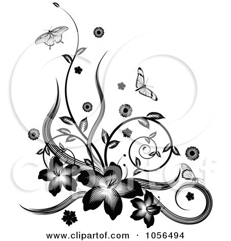 RoyaltyFree Vector Clip Art Illustration of a Black And White Floral Vine 