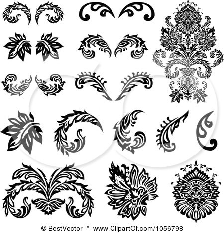 Digital Architecture on Digital Collage Of Black And White Victorian Floral Design