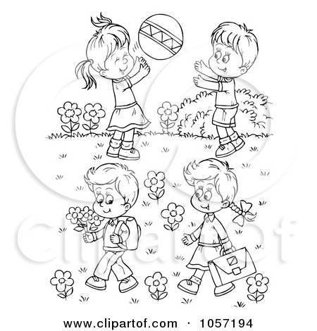 Coloring Sheets  Kids on Of A Coloring Page Outline Of Children Playing Outside By Alex Bannykh