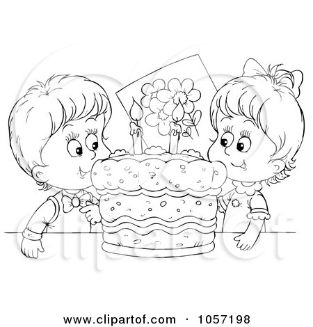 Birthday Cake Clipart on Coloring Page Outline Of Kids With A Birthday Cake Posters  Art Prints
