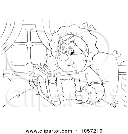 ... Clip Art Illustration of a Coloring Page Outline Of A Granny Reading