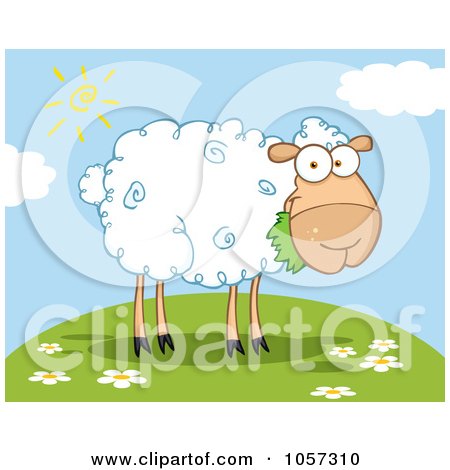 Royalty-Free Vector Clip Art Illustration of a Barnyard Sheep Eating Grass On A Hill by HitToonCom