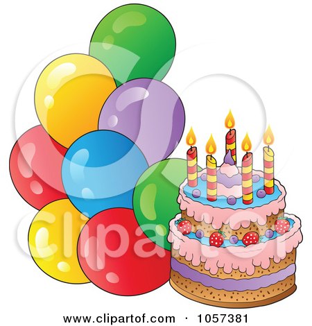 Birthday Flower Cake on Art Illustration Of A Birthday Cake With Party Balloons By Visekart