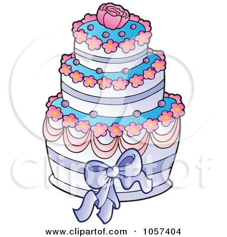Pink Blue And White Wedding Cake With A Rose by visekart