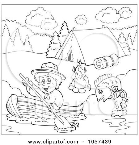 Puppy Coloring Sheets on Coloring Page Outline Of A Boy Boating Past A Campground Posters  Art