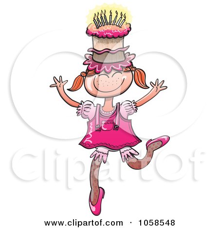 Birthday Flower Cake on Happy Birthday Girl Dancing With A Cake On Her Head By Zooco  1058548