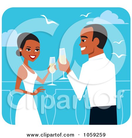 Black Wedding Couple Toasting With Champagne