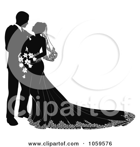 Black And White Silhouetted Wedding Couple Gazing Posters Art Prints
