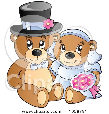 RoyaltyFree Vector Clip Art Illustration of a Teddy Bear Wedding Couple by
