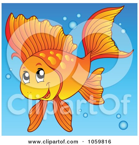 happy goldfish cartoon. a Happy Goldfish In Blue