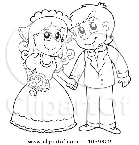 Coloring Page Outline Of A Wedding Couple Holding Hands