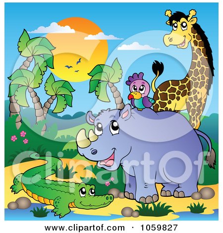 Water Vector Free on Free Vector Clip Art Illustration Of African Animals By A Water