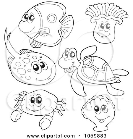 Animals Coloring Pages on Digital Collage Of Coloring Page Outlines Of Sea Animals Posters  Art