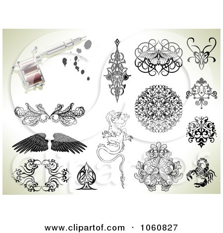 RoyaltyFree Vector Clip Art Illustration of a Digital Collage Of A Tattoo