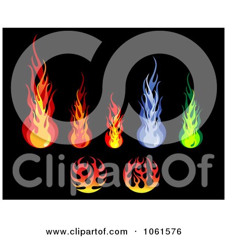 Digital Architecture on Digital Collage Of Red  Blue And Green Fire Design Elements By