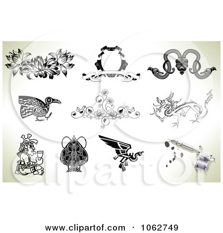 Clipart Tattoo Designs And Gun Digital Collage 1 Royalty Free Vector