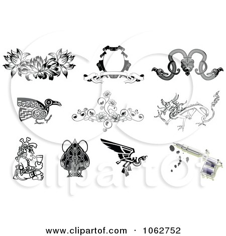 Clipart Tattoo Designs And Gun Digital Collage 1 Royalty Free Vector 