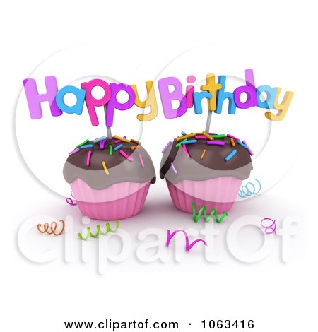 Clipart 3d Happy Birthday Cupcakes - Royalty Free CGI Illustration by BNP Design Studio