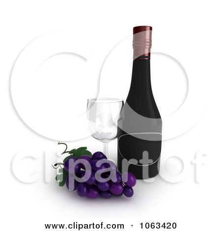 Clipart 3d Grapes Wine Bottle And Glass Royalty Free CGI Illustration by