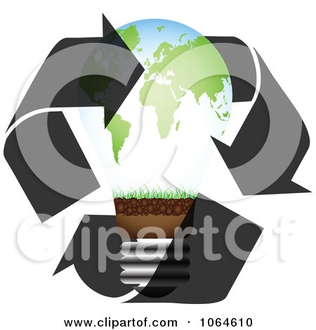Free Vector World  on World Map Bulb With Recycle Arrows