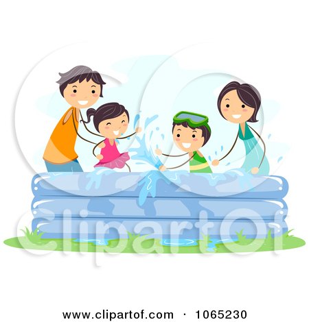Family Stickers on Clipart Stick Family Playing In A Kiddie Pool   Royalty Free Vector