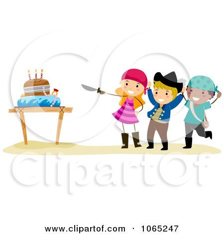 Birthday Cake Clipart on Clipart Pirate Birthday Kids With A Cake And Sword   Royalty Free
