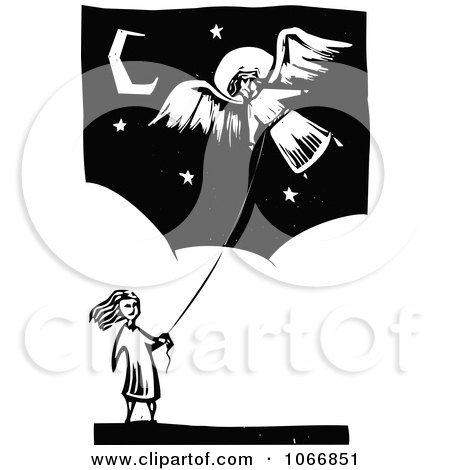 Clipart Girl Flying An Angel Kite - Royalty Free Vector Illustration by