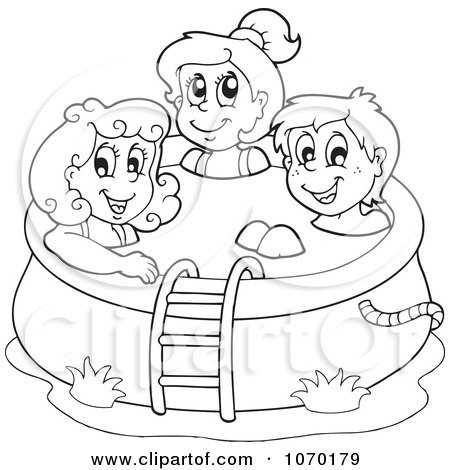 Dinosaur Coloring Sheets on Clipart Outlined Kids In A Swimming Pool   Royalty Free Vector