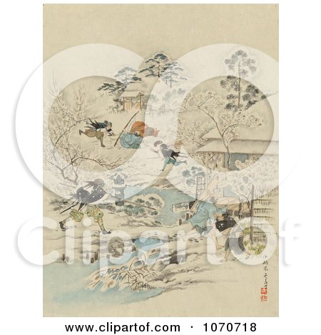 Printable Samurai on Poster  Art Print  Samurai Warriors Attacking A Community By Jvpd