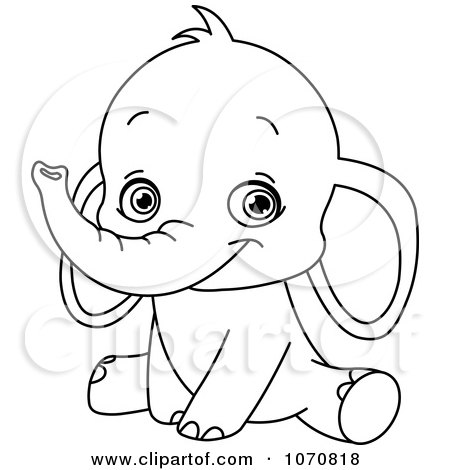 Baby Coloring on Clipart Outlined Sitting Baby Elephant   Royalty Free Vector