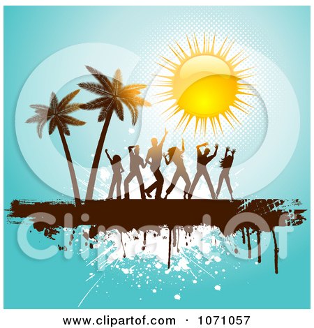 Free Vector Tree on By Palm Trees Under A Shiny Sun On Blue Grunge   Royalty Free Vector