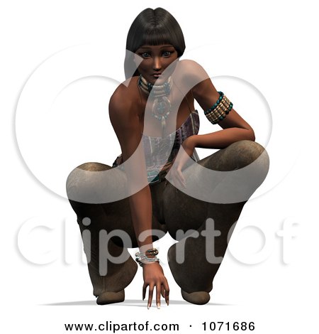 Navajo Calendar Girls on Clipart 3d Beautiful Native American Indian Woman Crouching   Royalty