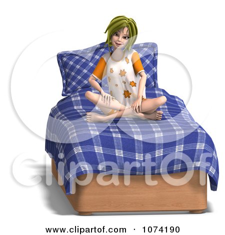 Clipart 3d Young Woman Sitting On Her Bed 1 - Royalty Free CGI ...