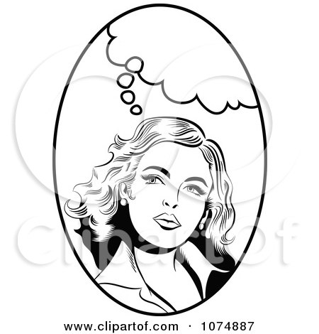 Clipart Black And White Retro Pop Art Woman With A Thought Balloon In An