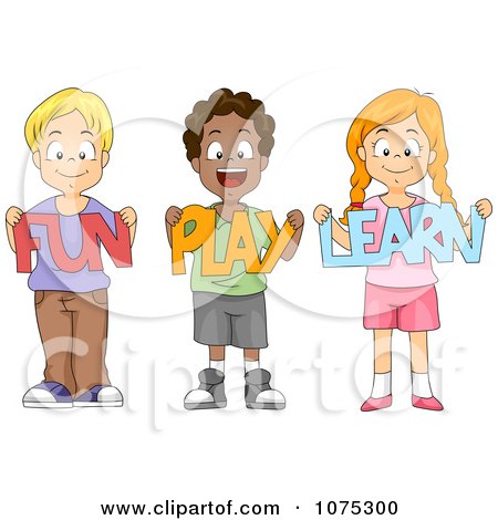 School Children Holding Fun Play Learn Paper Cutouts - Royalty Free