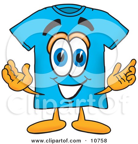 Black Shirt Dress on Blue Short Sleeved T Shirt Mascot Cartoon Character With Wel    By