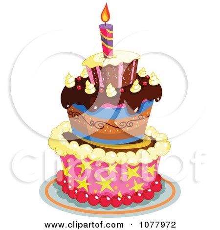 Birthday Cake  Dogs on Clipart Festive Three Tiered Birthday Cake With One Candle   Royalty