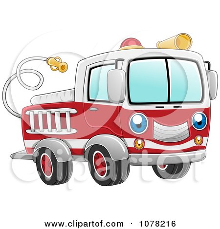 Fire Truck Coloring on Clipart Blue Eyed Fire Truck Character   Royalty Free Vector