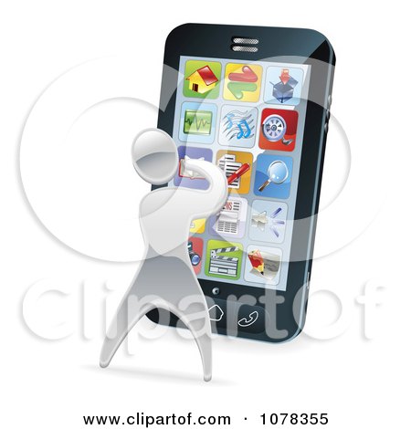 Smartphone on Clipart 3d Silver Man Using Apps On A Smart Phone   Royalty Free